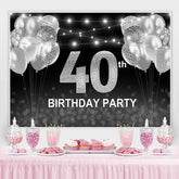 Lofaris Black and Silver Balloon Happy 40th Birthday Backdrop